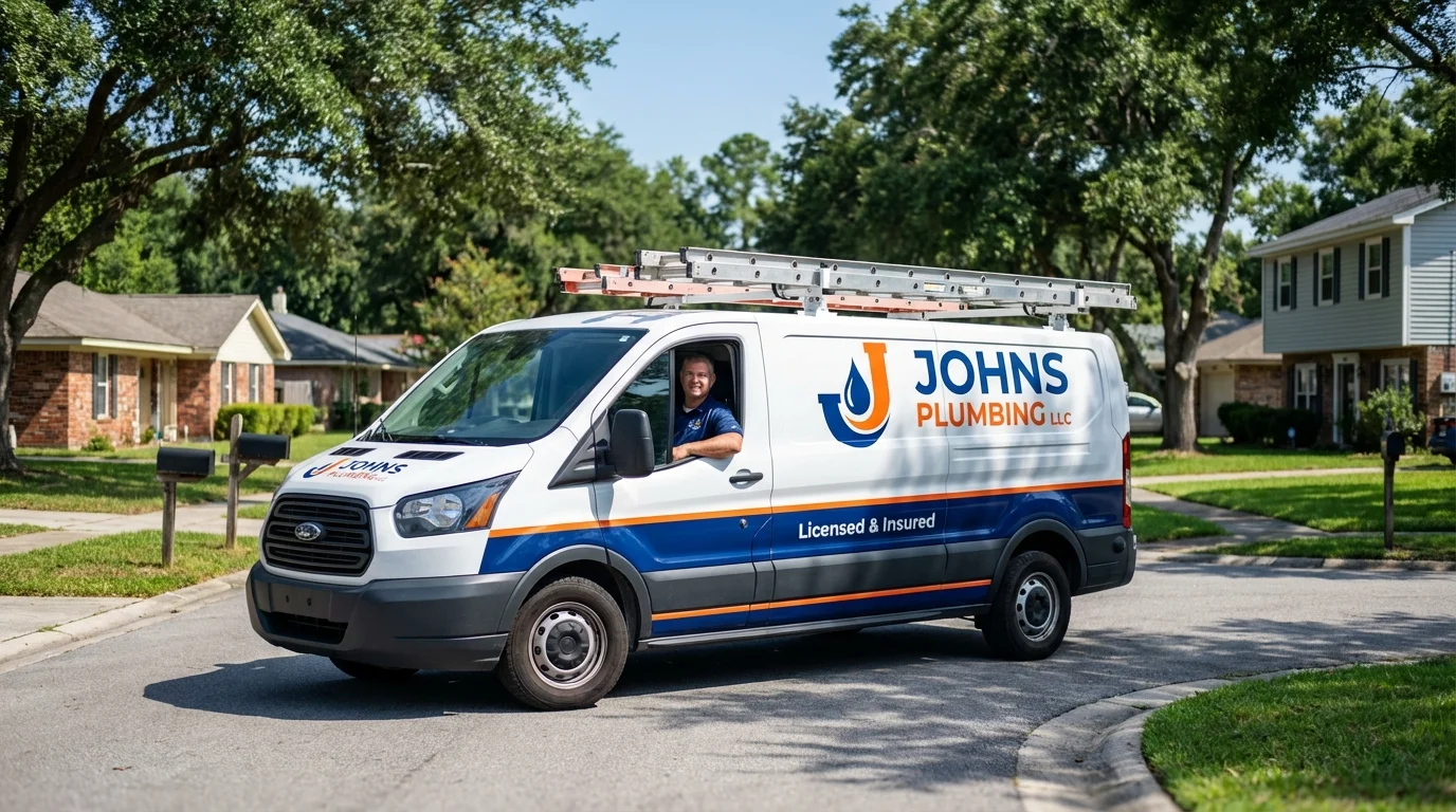 Johns Plumbing LLC service van in Huntsville, MO