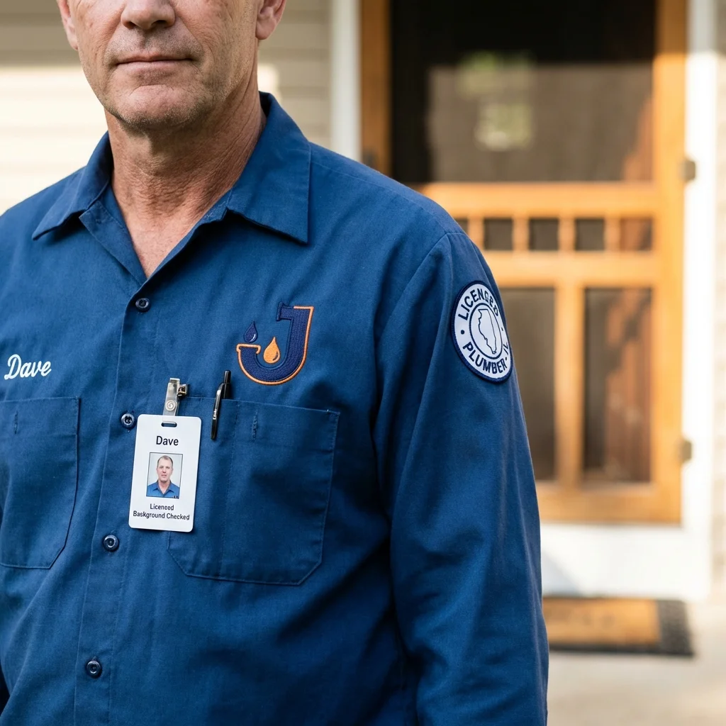 Licensed plumber showing ID badge in Huntsville, MO