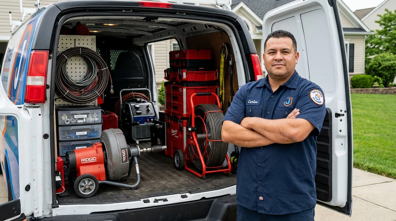 Professional drain cleaning equipment and Johns Plumbing LLC plumber in Huntsville