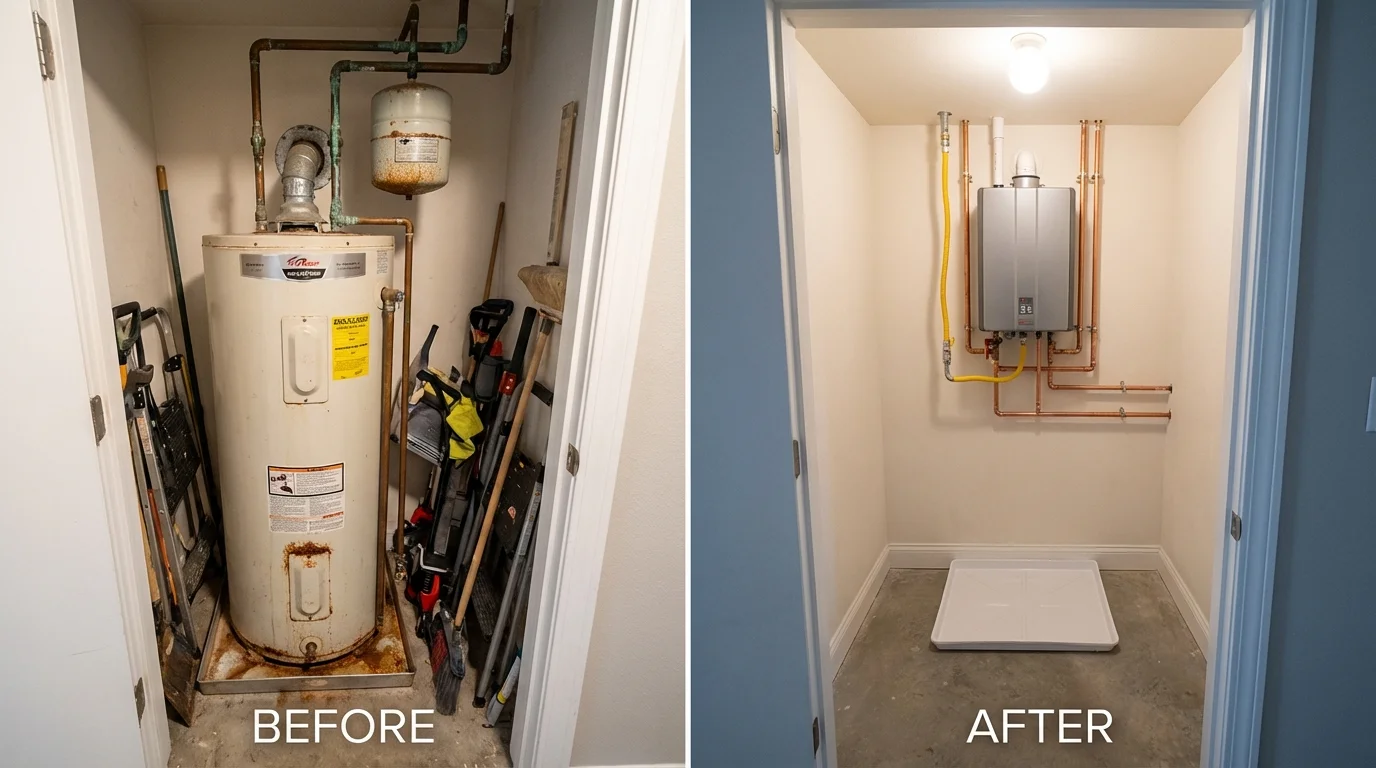 Tank water heater versus wall-mounted tankless unit comparison for Huntsville, MO homeowners